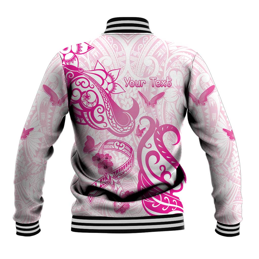 Personalised Breast Cancer Awareness Baseball Jacket Ribbon Polynesian Pattern White Version LT05 - Polynesian Pride