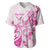 Personalised Breast Cancer Awareness Baseball Jersey Ribbon Polynesian Pattern White Version