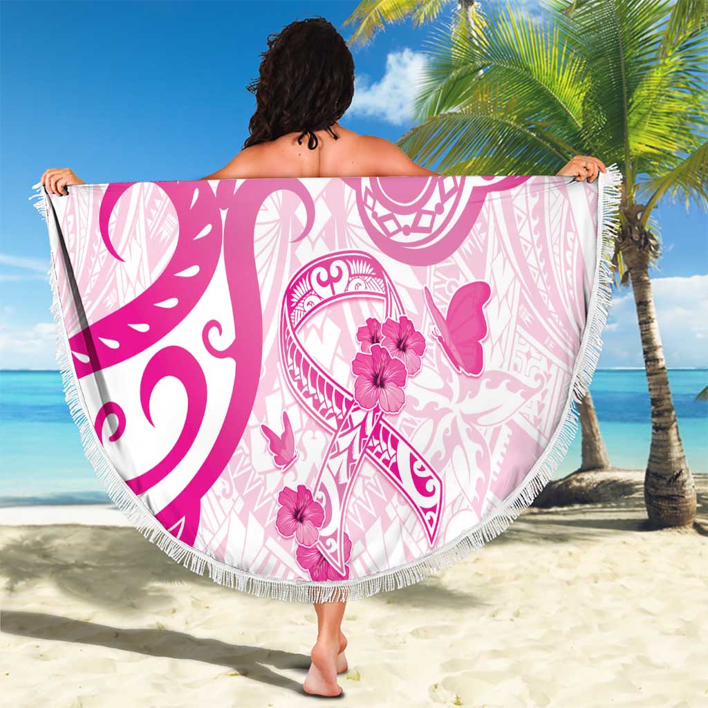 Breast Cancer Awareness Beach Blanket Ribbon Polynesian Pattern White Version LT05 - Polynesian Pride