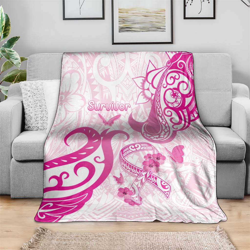 Breast Cancer Awareness Blanket Ribbon Polynesian Pattern White Version LT05 - Polynesian Pride