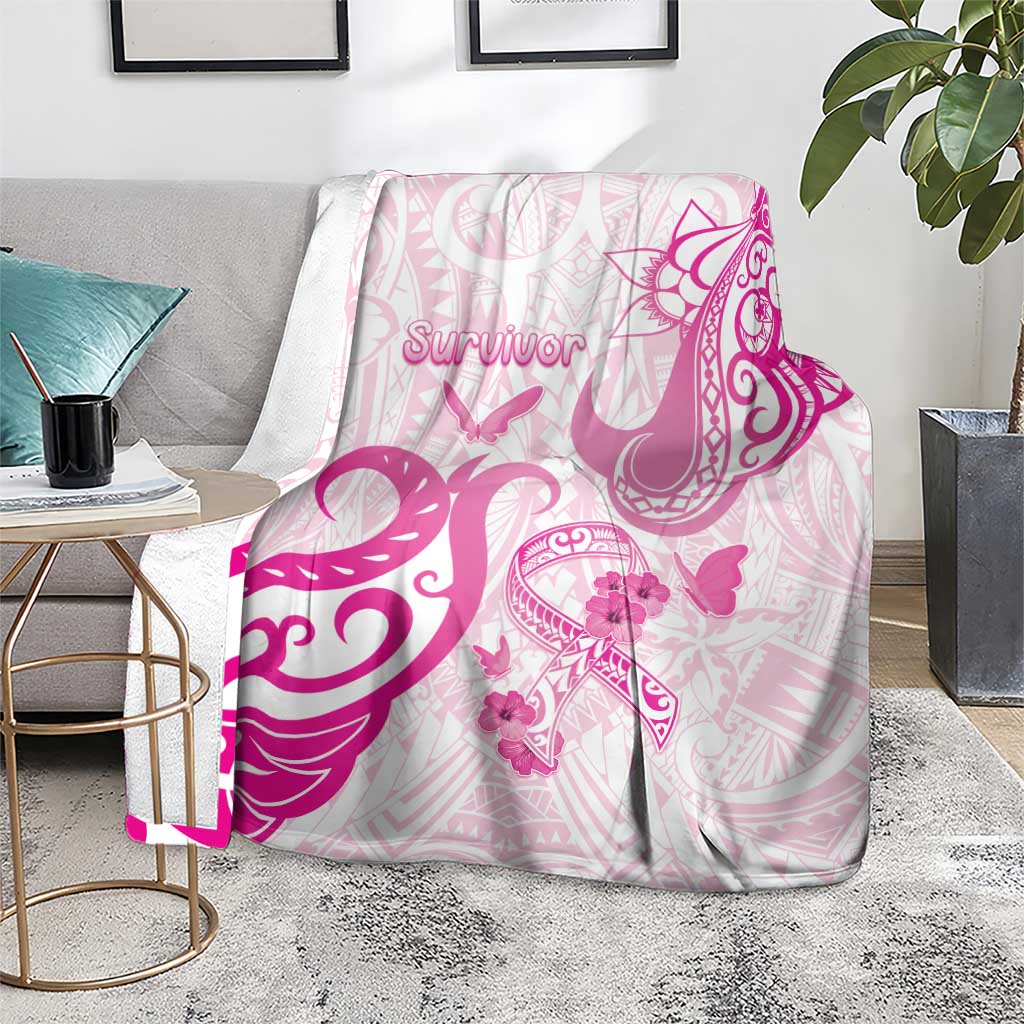 Breast Cancer Awareness Blanket Ribbon Polynesian Pattern White Version LT05 - Polynesian Pride