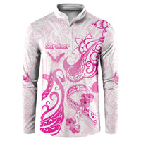 Personalised Breast Cancer Awareness Button Sweatshirt Ribbon Polynesian Pattern White Version LT05 White - Polynesian Pride