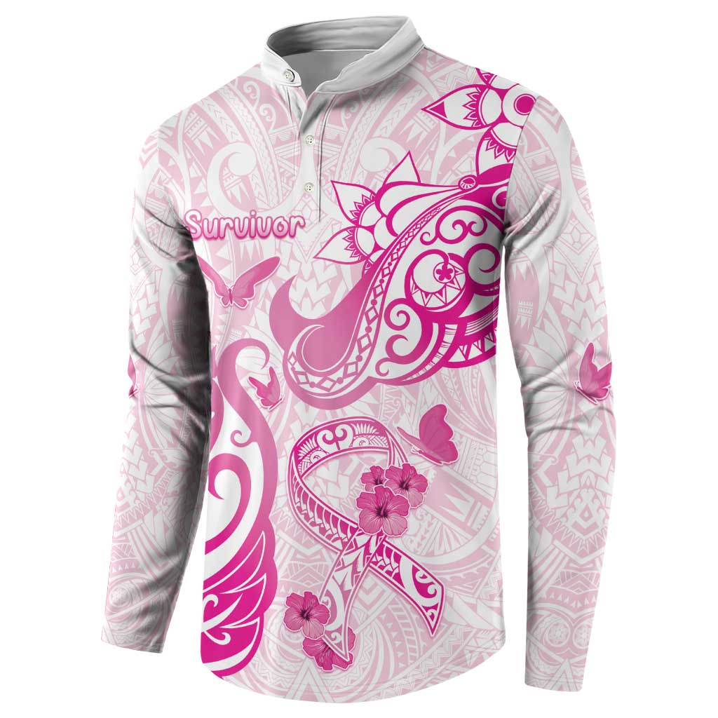 Personalised Breast Cancer Awareness Button Sweatshirt Ribbon Polynesian Pattern White Version LT05 - Polynesian Pride