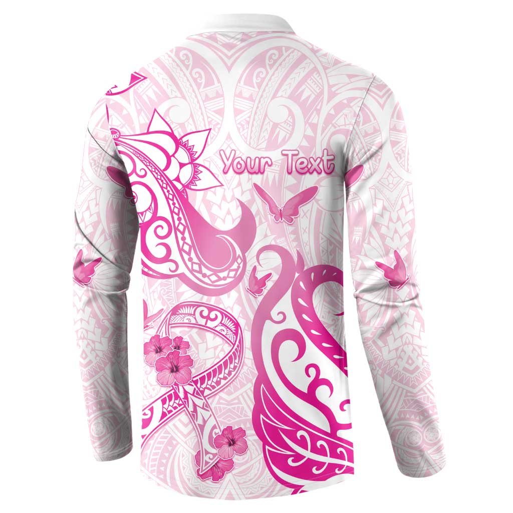 Personalised Breast Cancer Awareness Button Sweatshirt Ribbon Polynesian Pattern White Version LT05 - Polynesian Pride