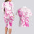 Personalised Breast Cancer Awareness Couples Matching Long Sleeve Bodycon Dress and Hawaiian Shirt Ribbon Polynesian Pattern White Version