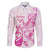 Personalised Breast Cancer Awareness Family Matching Long Sleeve Bodycon Dress and Hawaiian Shirt Ribbon Polynesian Pattern White Version