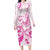 Personalised Breast Cancer Awareness Family Matching Long Sleeve Bodycon Dress and Hawaiian Shirt Ribbon Polynesian Pattern White Version