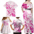 Personalised Breast Cancer Awareness Family Matching Off Shoulder Maxi Dress and Hawaiian Shirt Ribbon Polynesian Pattern White Version