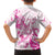 Personalised Breast Cancer Awareness Family Matching Off Shoulder Short Dress and Hawaiian Shirt Ribbon Polynesian Pattern White Version