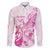 Personalised Breast Cancer Awareness Family Matching Puletasi and Hawaiian Shirt Ribbon Polynesian Pattern White Version