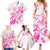 Personalised Breast Cancer Awareness Family Matching Summer Maxi Dress and Hawaiian Shirt Ribbon Polynesian Pattern White Version