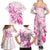 Personalised Breast Cancer Awareness Family Matching Summer Maxi Dress and Hawaiian Shirt Ribbon Polynesian Pattern White Version