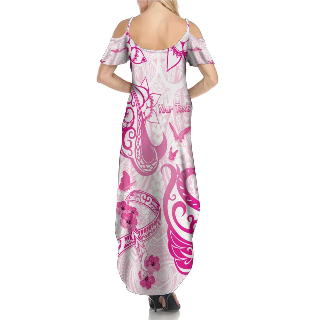 Personalised Breast Cancer Awareness Family Matching Summer Maxi Dress and Hawaiian Shirt Ribbon Polynesian Pattern White Version LT05 - Polynesian Pride