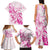 Personalised Breast Cancer Awareness Family Matching Tank Maxi Dress and Hawaiian Shirt Ribbon Polynesian Pattern White Version