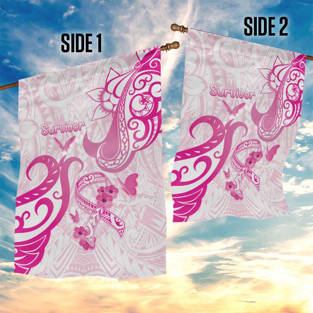 Breast Cancer Awareness Garden Flag Ribbon Polynesian Pattern White Version LT05 - Polynesian Pride