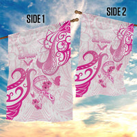 Breast Cancer Awareness Garden Flag Ribbon Polynesian Pattern White Version LT05 - Polynesian Pride