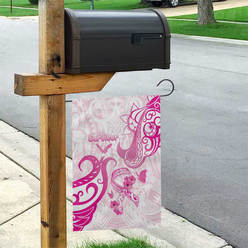 Breast Cancer Awareness Garden Flag Ribbon Polynesian Pattern White Version LT05 - Polynesian Pride