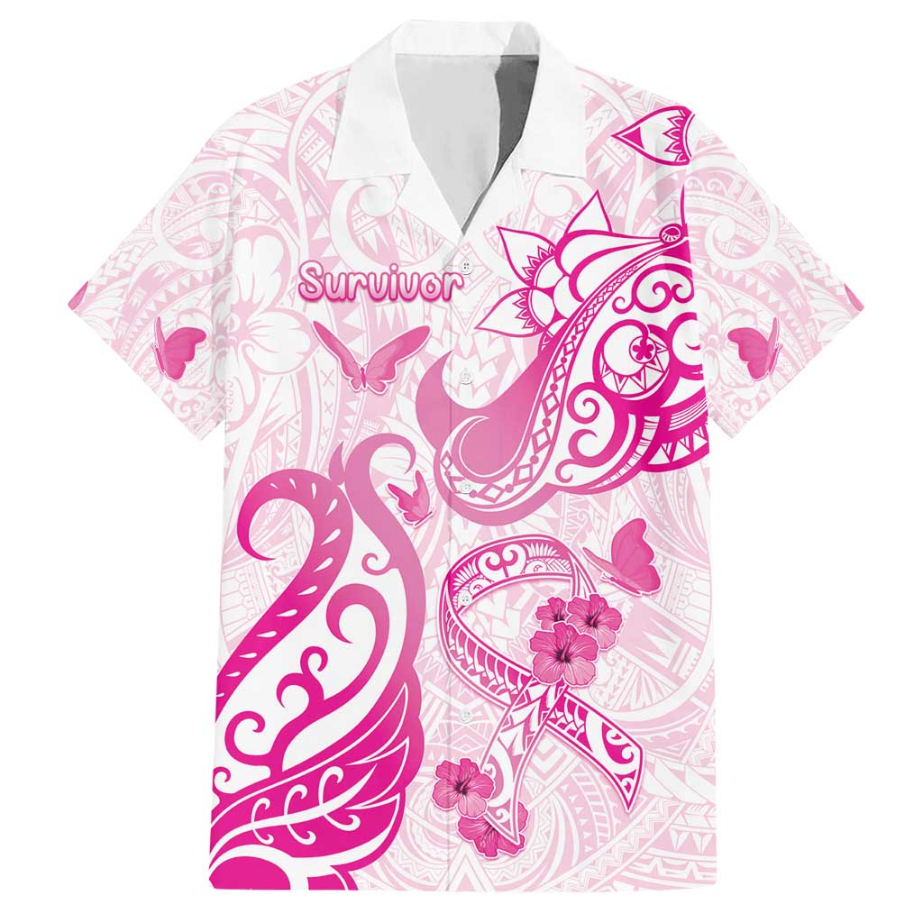 Personalised Breast Cancer Awareness Hawaiian Shirt Ribbon Polynesian Pattern White Version LT05 White - Polynesian Pride