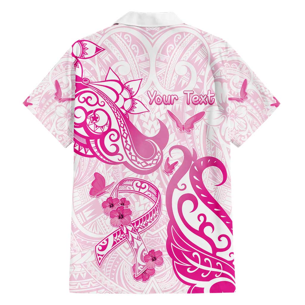 Personalised Breast Cancer Awareness Hawaiian Shirt Ribbon Polynesian Pattern White Version LT05 - Polynesian Pride