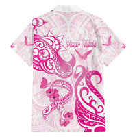 Personalised Breast Cancer Awareness Hawaiian Shirt Ribbon Polynesian Pattern White Version LT05 - Polynesian Pride