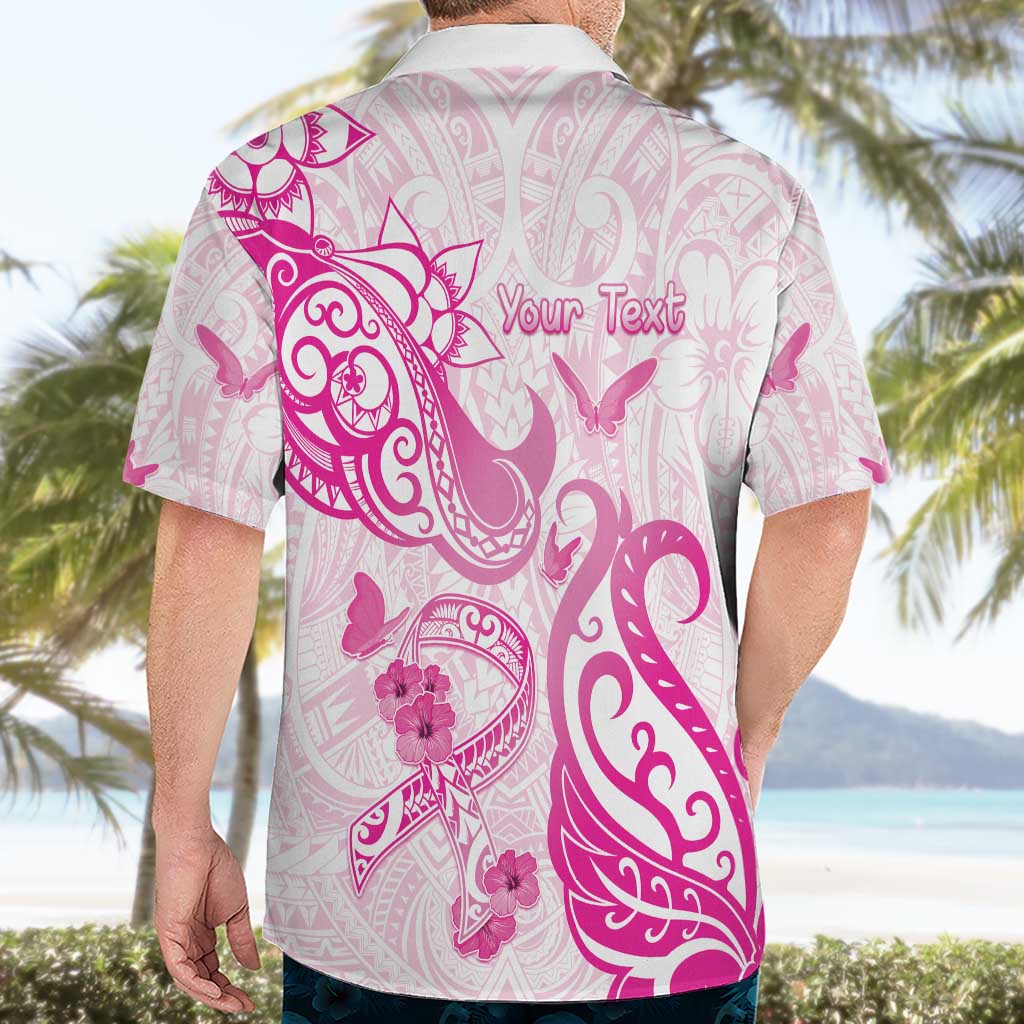 Personalised Breast Cancer Awareness Hawaiian Shirt Ribbon Polynesian Pattern White Version LT05 - Polynesian Pride