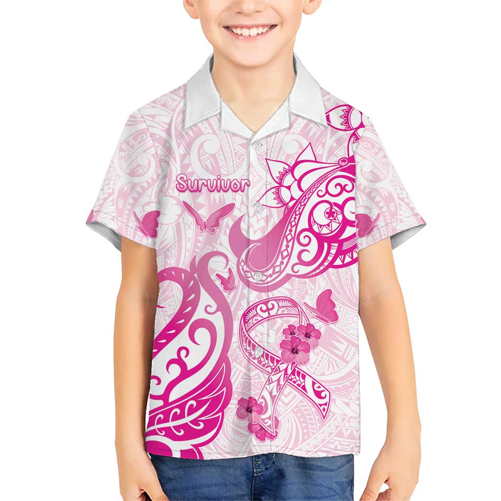 Personalised Breast Cancer Awareness Hawaiian Shirt Ribbon Polynesian Pattern White Version LT05 - Polynesian Pride