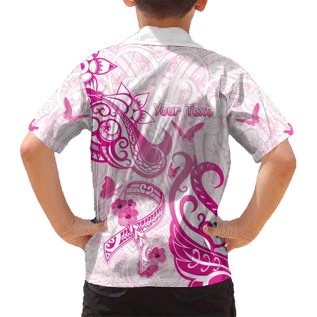 Personalised Breast Cancer Awareness Hawaiian Shirt Ribbon Polynesian Pattern White Version LT05 - Polynesian Pride