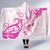 Breast Cancer Awareness Hooded Blanket Ribbon Polynesian Pattern White Version