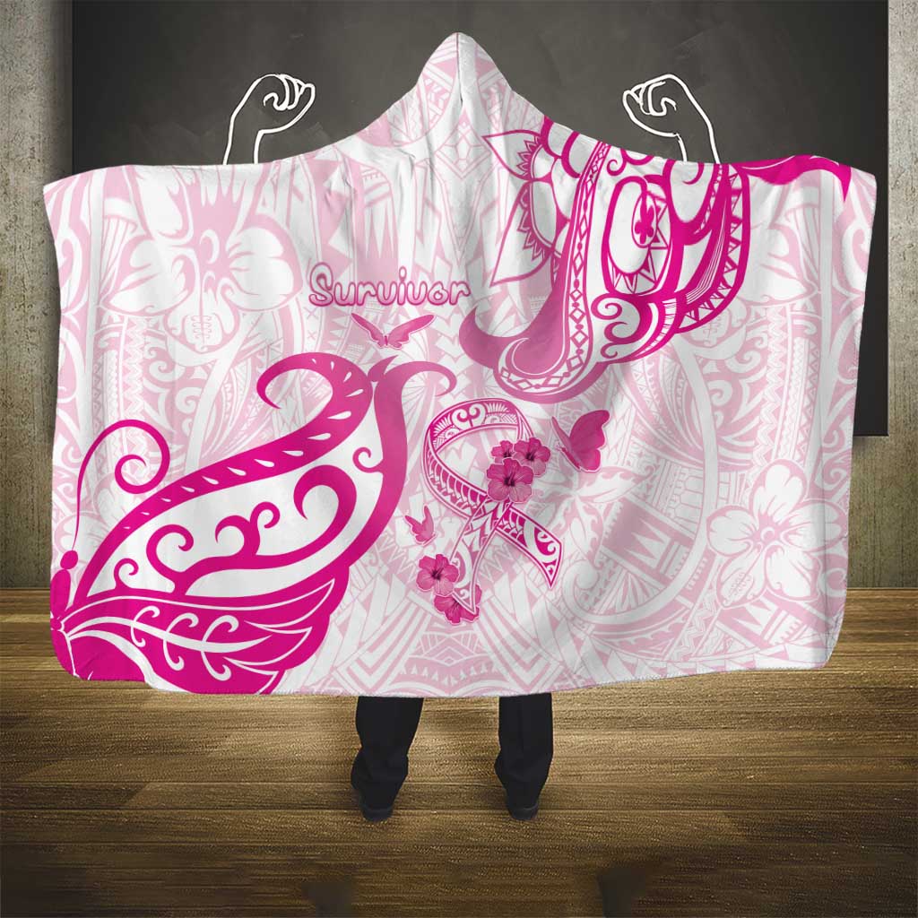 Breast Cancer Awareness Hooded Blanket Ribbon Polynesian Pattern White Version LT05 - Polynesian Pride