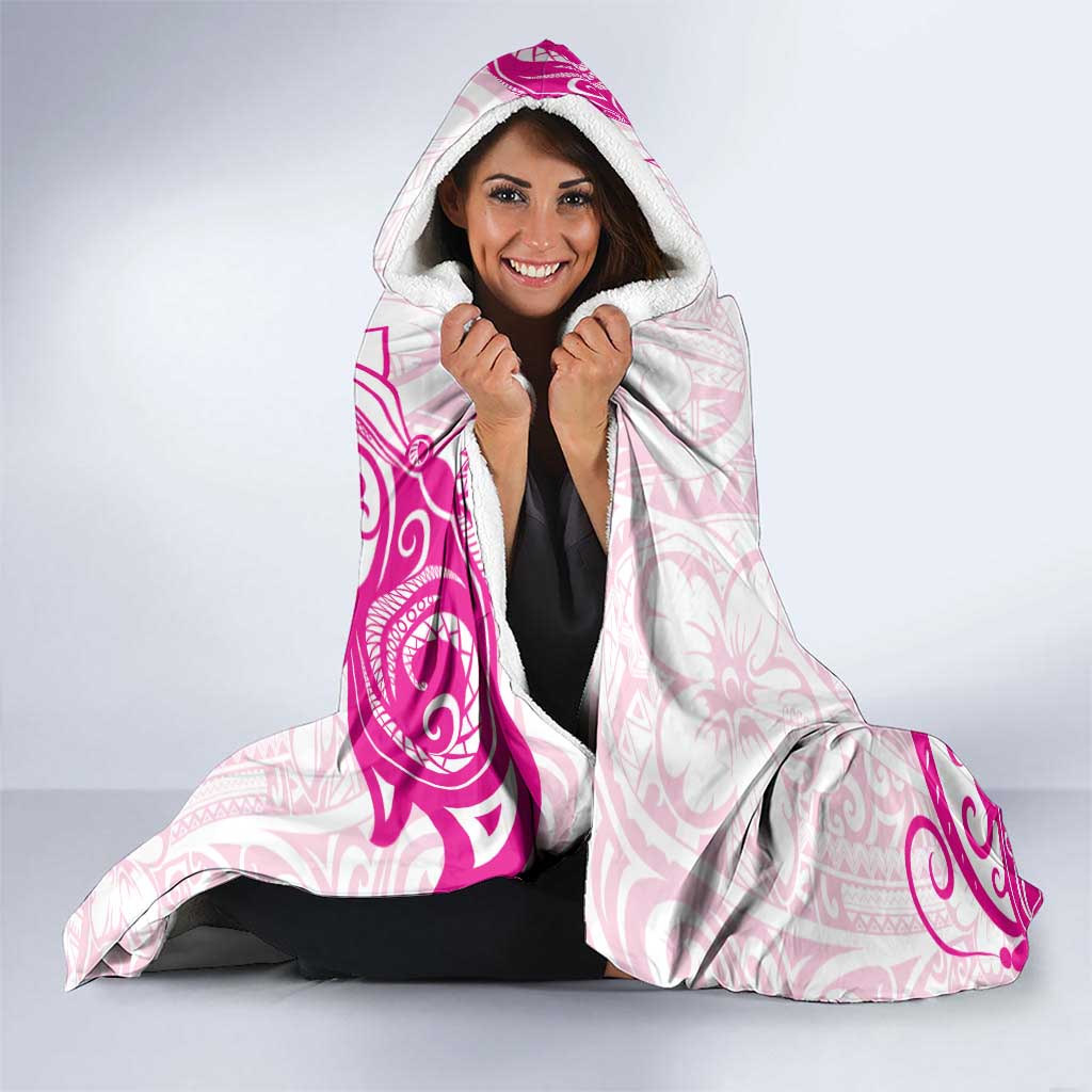Breast Cancer Awareness Hooded Blanket Ribbon Polynesian Pattern White Version LT05 - Polynesian Pride