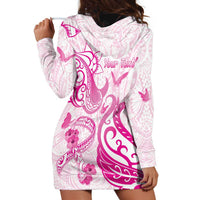 Personalised Breast Cancer Awareness Hoodie Dress Ribbon Polynesian Pattern White Version LT05 - Polynesian Pride