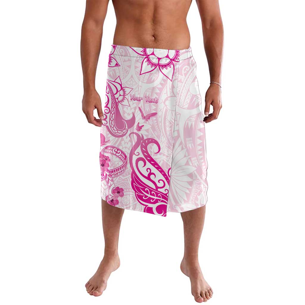 Personalised Breast Cancer Awareness Lavalava Ribbon Polynesian Pattern White Version