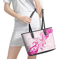 Breast Cancer Awareness Leather Tote Bag Ribbon Polynesian Pattern White Version LT05 - Polynesian Pride