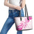 Breast Cancer Awareness Leather Tote Bag Ribbon Polynesian Pattern White Version