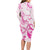 Personalised Breast Cancer Awareness Long Sleeve Bodycon Dress Ribbon Polynesian Pattern White Version