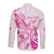 Personalised Breast Cancer Awareness Long Sleeve Button Shirt Ribbon Polynesian Pattern White Version