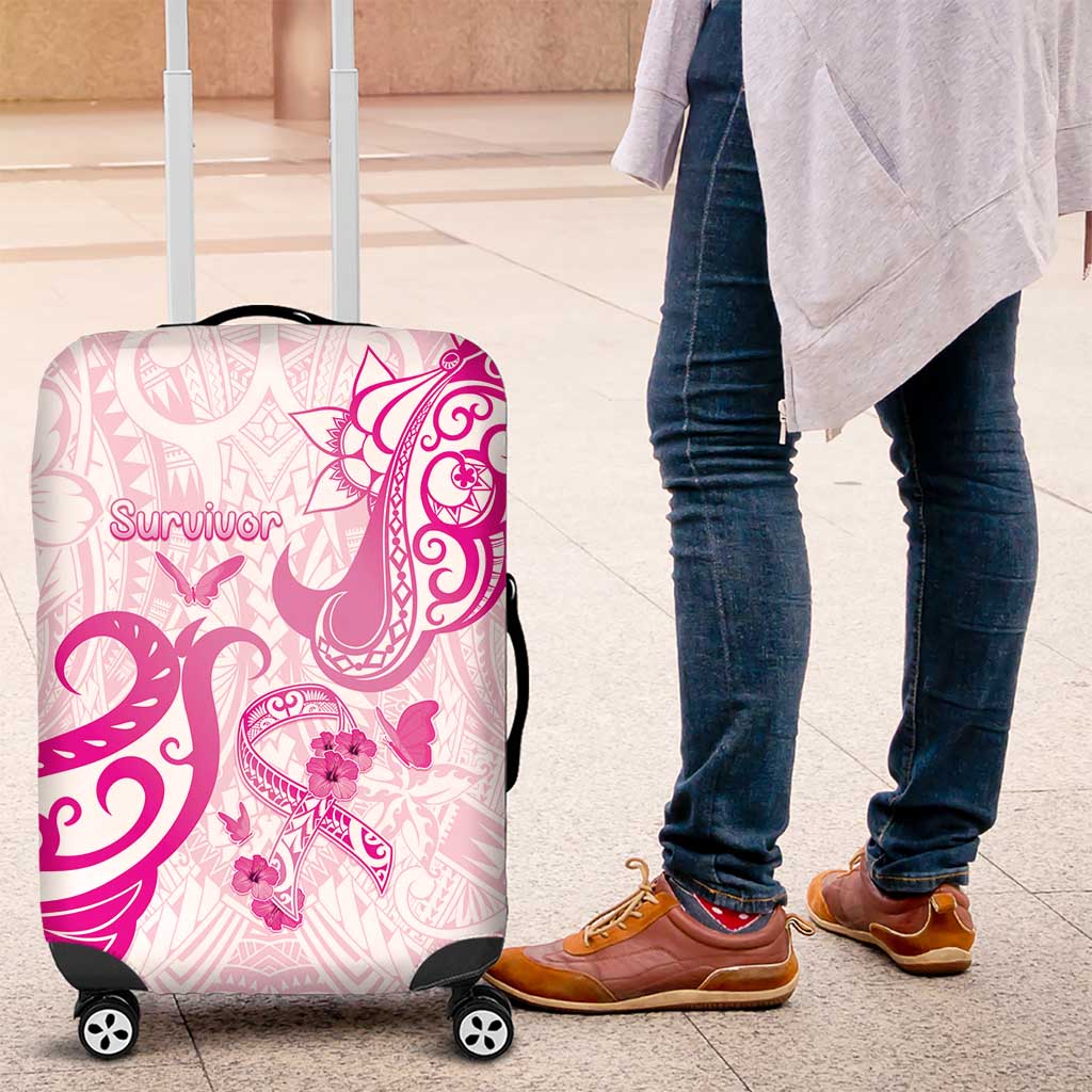 Breast Cancer Awareness Luggage Cover Ribbon Polynesian Pattern White Version