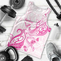 Personalised Breast Cancer Awareness Men Tank Top Ribbon Polynesian Pattern White Version LT05 - Polynesian Pride