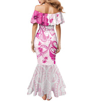 Personalised Breast Cancer Awareness Mermaid Dress Ribbon Polynesian Pattern White Version