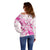 Personalised Breast Cancer Awareness Off Shoulder Sweater Ribbon Polynesian Pattern White Version