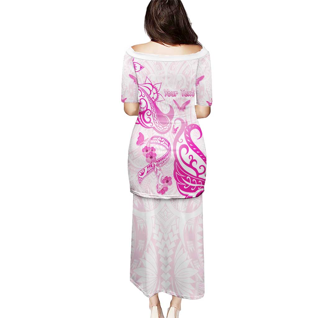 Personalised Breast Cancer Awareness Puletasi Ribbon Polynesian Pattern White Version LT05 - Polynesian Pride