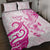 Breast Cancer Awareness Quilt Bed Set Ribbon Polynesian Pattern White Version