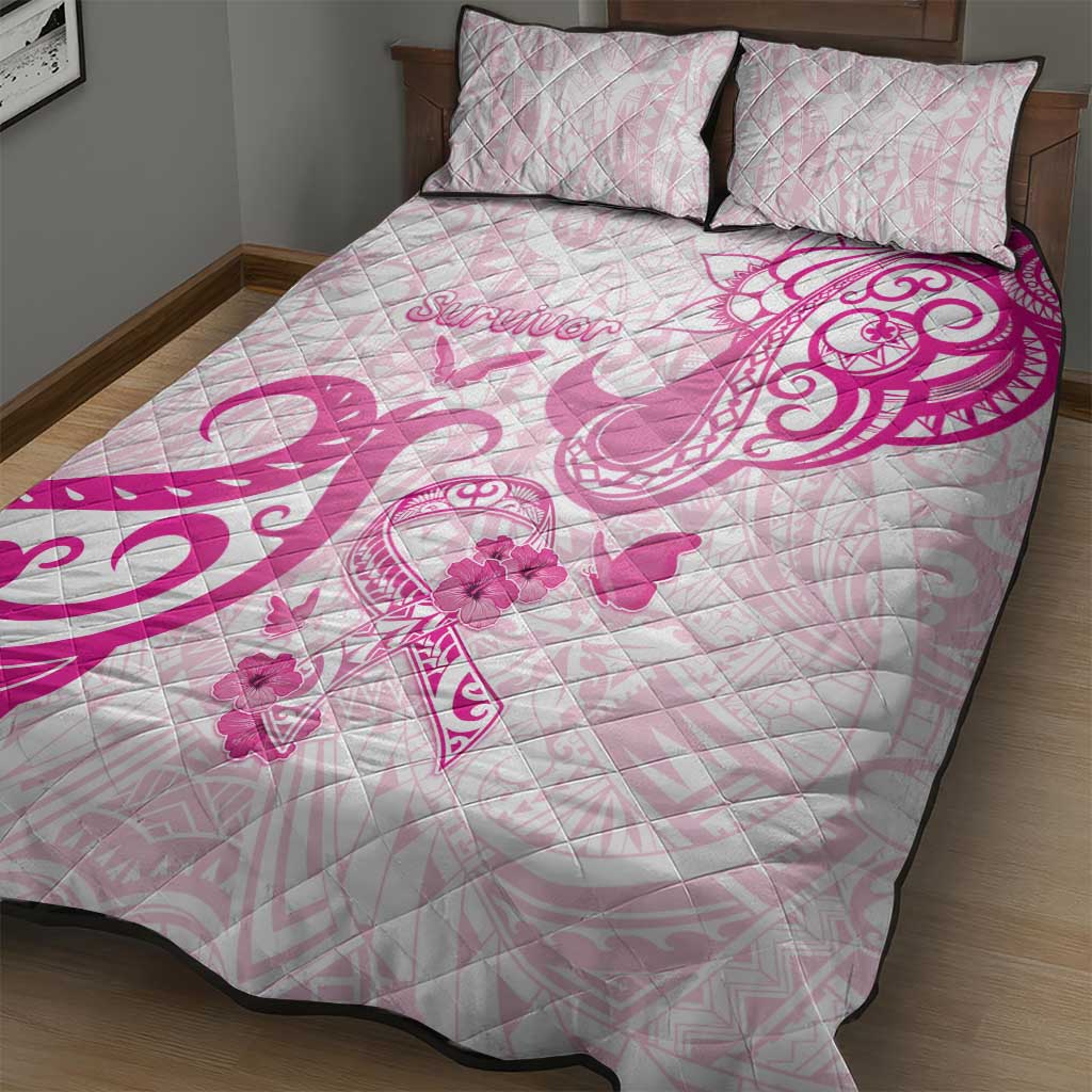 Breast Cancer Awareness Quilt Bed Set Ribbon Polynesian Pattern White Version LT05 - Polynesian Pride
