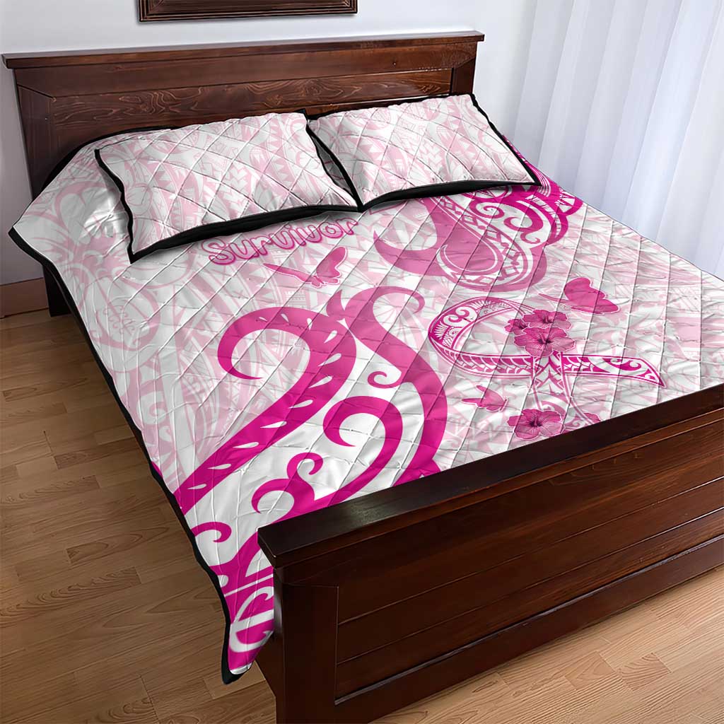 Breast Cancer Awareness Quilt Bed Set Ribbon Polynesian Pattern White Version LT05 - Polynesian Pride