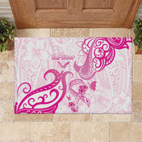Breast Cancer Awareness Rubber Doormat Ribbon Polynesian Pattern White Version LT05 White - Polynesian Pride