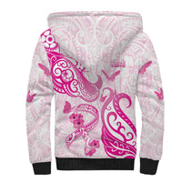 Personalised Breast Cancer Awareness Sherpa Hoodie Ribbon Polynesian Pattern White Version LT05 - Polynesian Pride