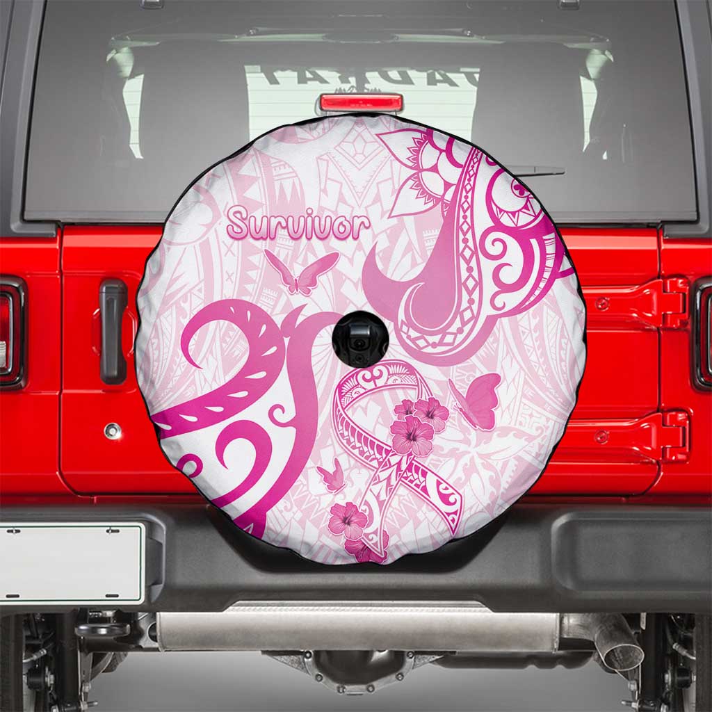 Breast Cancer Awareness Spare Tire Cover Ribbon Polynesian Pattern White Version LT05 - Polynesian Pride