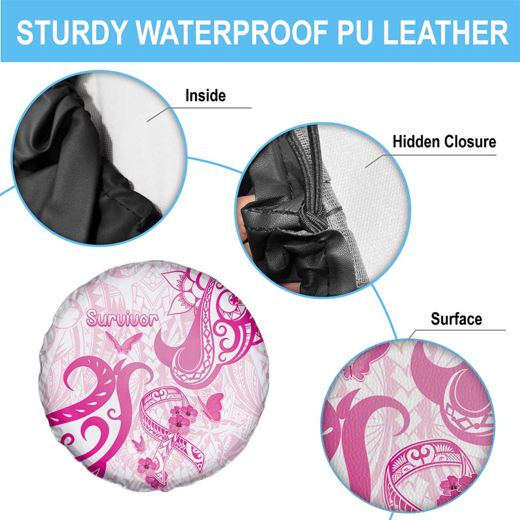 Breast Cancer Awareness Spare Tire Cover Ribbon Polynesian Pattern White Version LT05 - Polynesian Pride