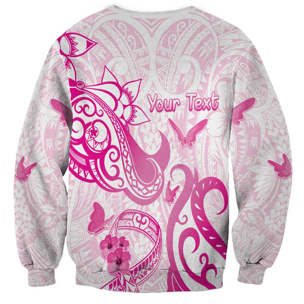 Personalised Breast Cancer Awareness Sweatshirt Ribbon Polynesian Pattern White Version LT05 - Polynesian Pride