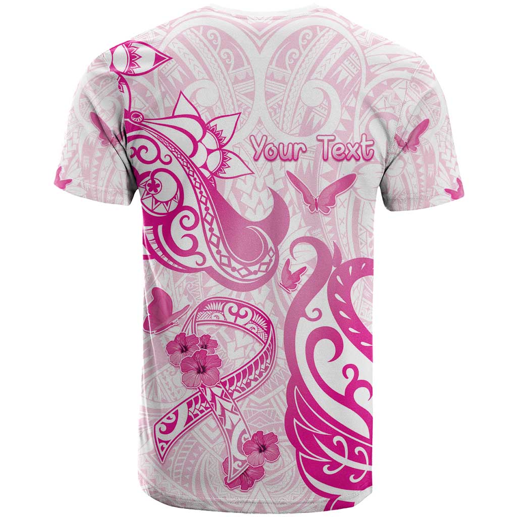 Personalised Breast Cancer Awareness T Shirt Ribbon Polynesian Pattern White Version LT05 - Polynesian Pride